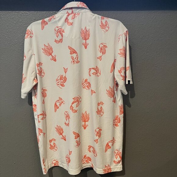 SWANNIES  CO KOI FISH MEN'S FINN PERFORMANCE POLO GOLF SHIRT - EUC - SIZE LARGE - Picture 5 of 10